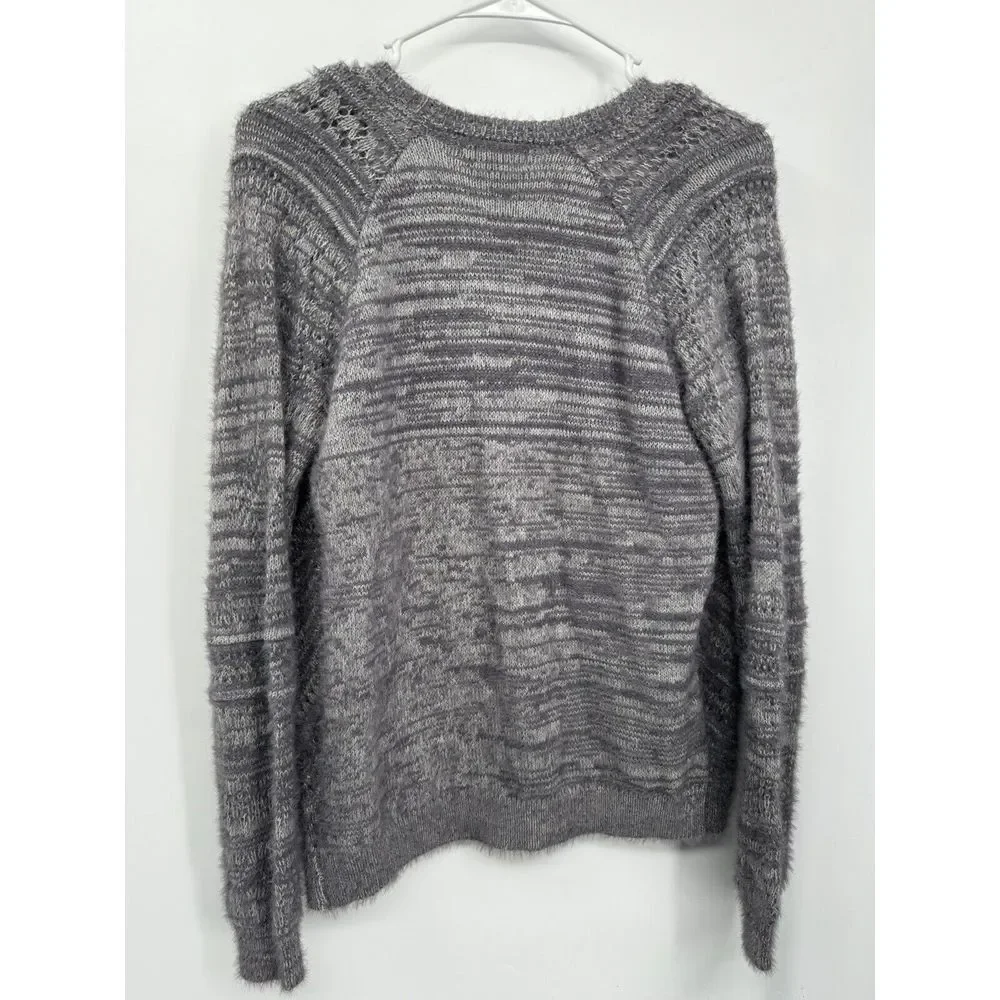 LC Lauren Conrad Small Cardigan Women Grey Fuzzy Space Dye Open Front‎ Sweater